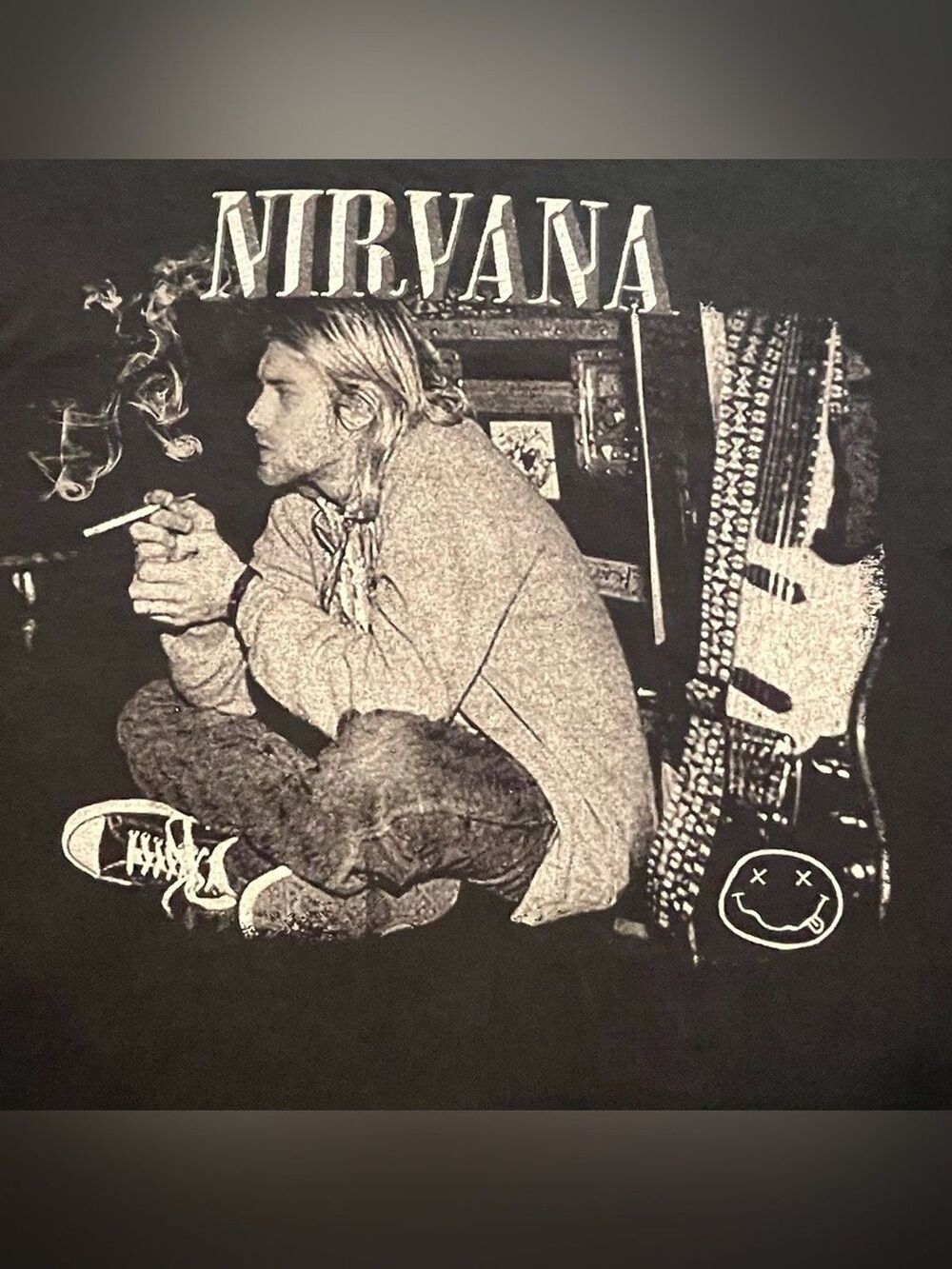 Vintage Nirvana Kurt Cobain Smoking Shirt Size L Rock & Death 2000s Bootleg Tee